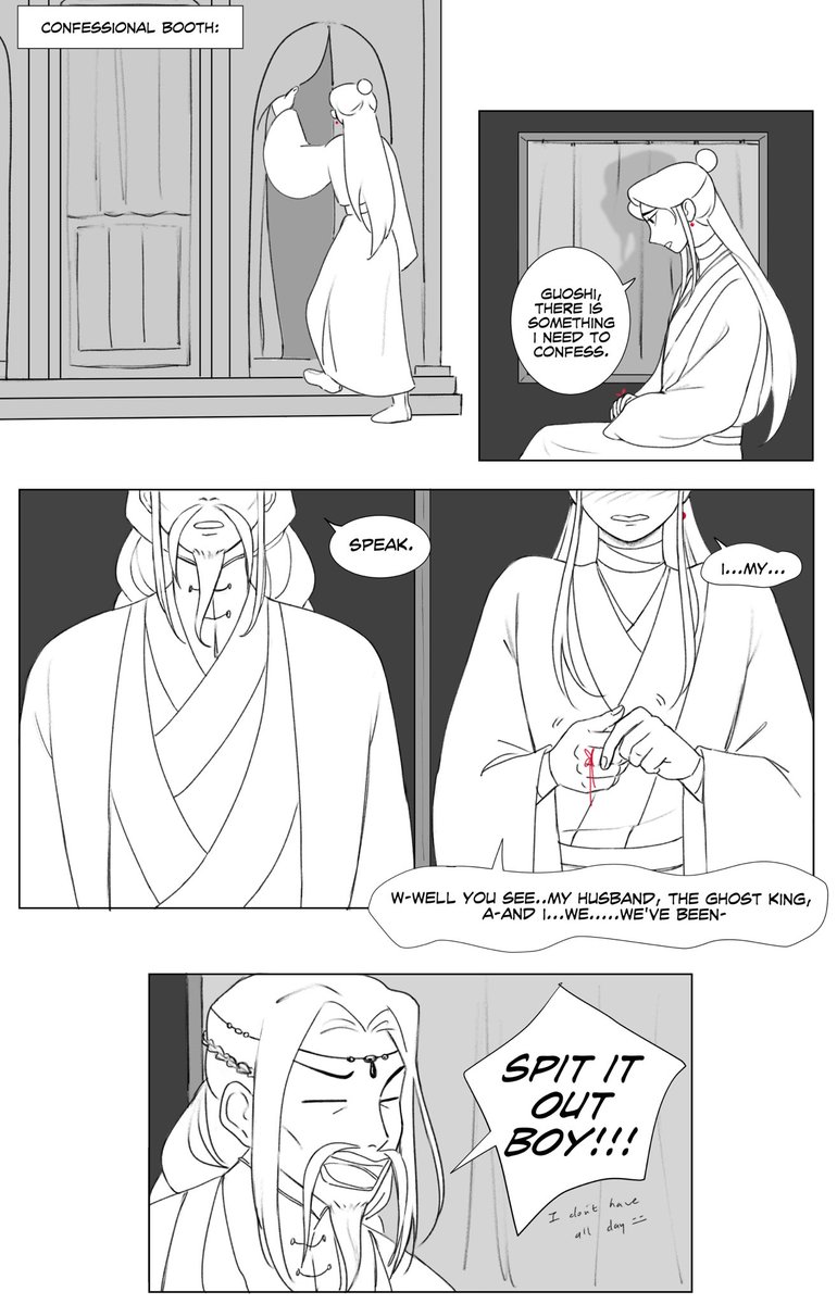 disclaimer im not catholic, but you know how there are those catholic confessional booths where ppl go to confess their sins? OR SO IM TOLD....ANYWAY imagine xie lian having to do the equivalent with mnq 
#tgcf #hualian 