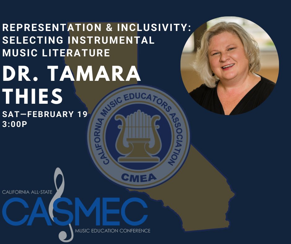 CMEA_CalMusicEd's tweet photo. Register now for the @CASMEC All-State Conference https://t.co/3jzvEHwuvD
Session Highlight » Representation and Inclusivity: Selecting Instrumental Music Literature
#casmec2022 #casmec22 #MusicEducation #musiced #mused #musicteachers 
@NAfME @CCDASings @CA4Jazz https://t.co/flR6G1dVMC