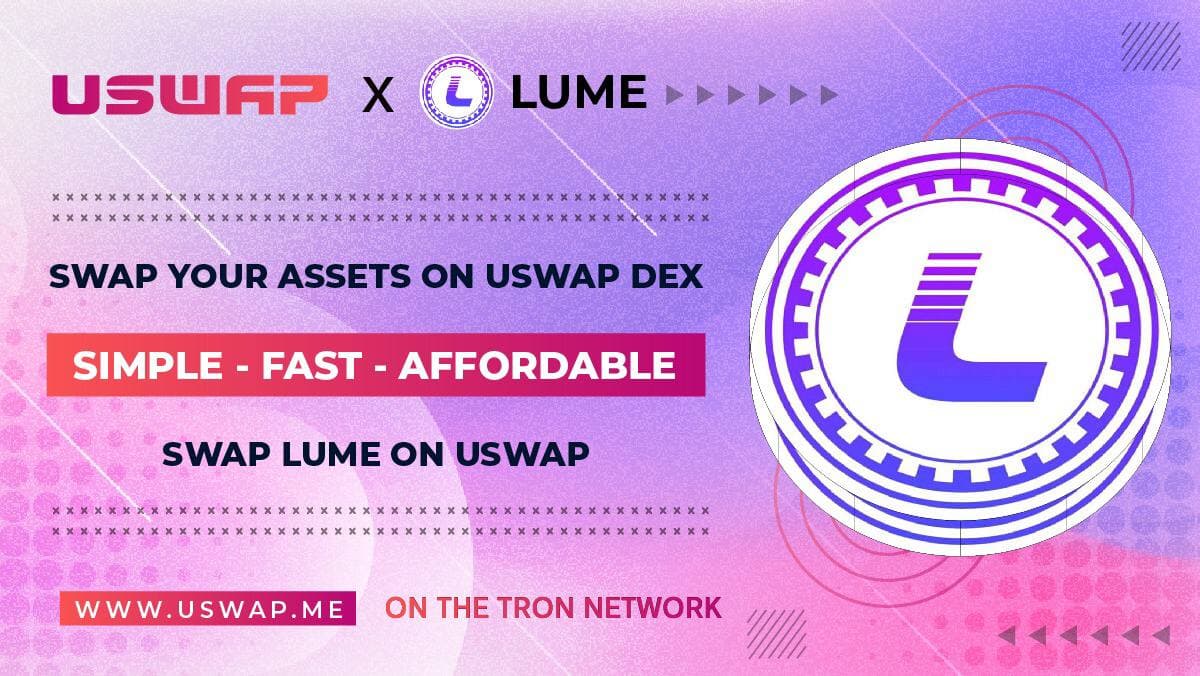 #LUME is listed at #Uswap DEX with trading pair #LUME / #UME
Provide liquidity with #lume /#ume to earn swap fees and farm #UME token. 

We welcome users to trade, provide liquidity, and farm #UME at uswap.me  ❤️

#defi #tron #uswap #DeFi #trading #crypto