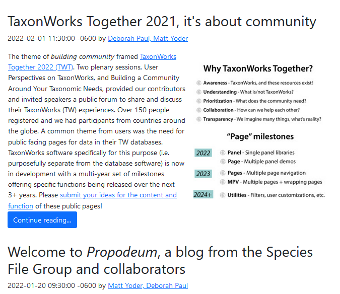 idbdeb's tweet photo. π’A new blog #Propodeum from @SppFileGroup for #biodiversityinformatics. Our first entry reviews #TaxonWorksTogether 2021 from @TaxonWorks. https://t.co/ynjxPnE15y #taxonomy is essential! https://t.co/EWD83FeQsG