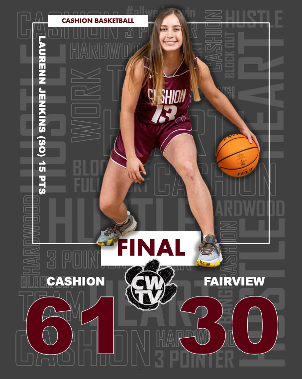 CATS ARE ON A ROLL!
Cashion doubles up Fairview with huge win on the road.

Wildcats led by Senior <a href="/laurenlamb111/">laurenlamb11</a> 21 pts!

<a href="/lojenk13/">lauren jenkins</a> 15 pts
<a href="/BrookShelly12/">Brook Shelly</a> 13 pts

catch archived game at cashionwildcats.tv
@skordle <a href="/bestone/">Brad Stone</a>
