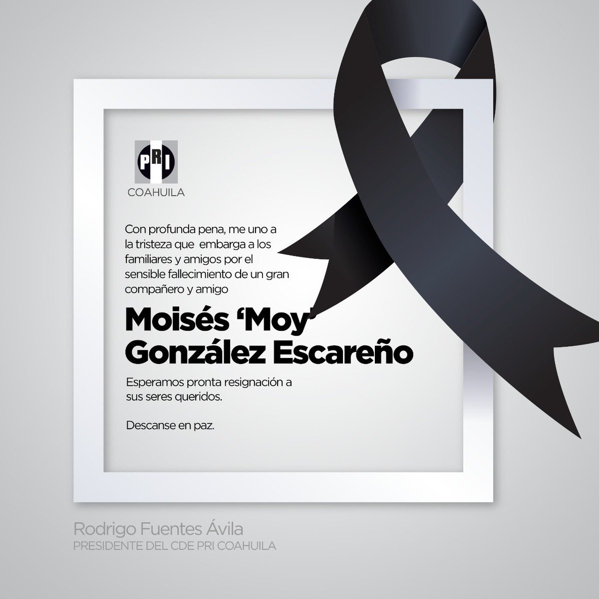 rigofuentes's tweet photo. Este día perdemos a un gran compañero priista.
Descanse en paz nuestro querido Moy, esperando que sus seres queridos encuentren pronta resignación. https://t.co/uH32offk1P