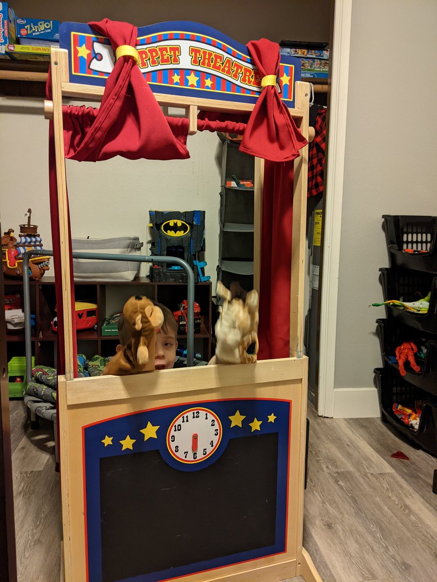 iselc4's tweet image. I convinced my 4yo that I don't understand whinnying and that he needs to find a more creative way to talk to me. So now I'm watching a puppet show of why I should make dinner before he starves.