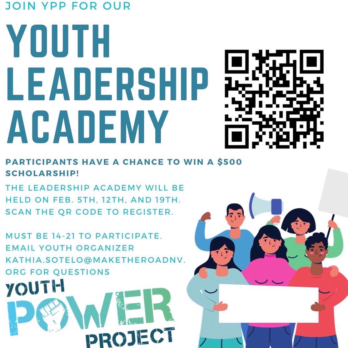 YPPNV's tweet photo. The Youth Power Project is partnering with Clark County Law Foundation and SNAWA to host a three-night leadership academy. Participants have a chance to win $500. Help us spread the word! 
https://t.co/qf1dcS89ej https://t.co/T2pUxZag4W