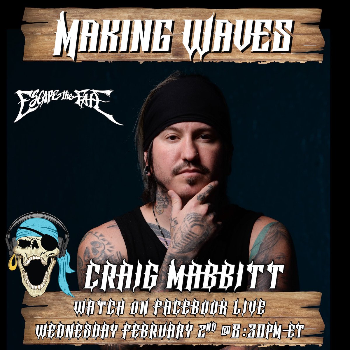 ShipRocked's tweet photo. Making Waves returns 2/2/22 for our new season featuring @craigmabbitt of @EscapeTheFate Tune in at 8:30pm EST on Facebook Live for the discussion @STMpodcasts https://t.co/gjBHqHBJHj