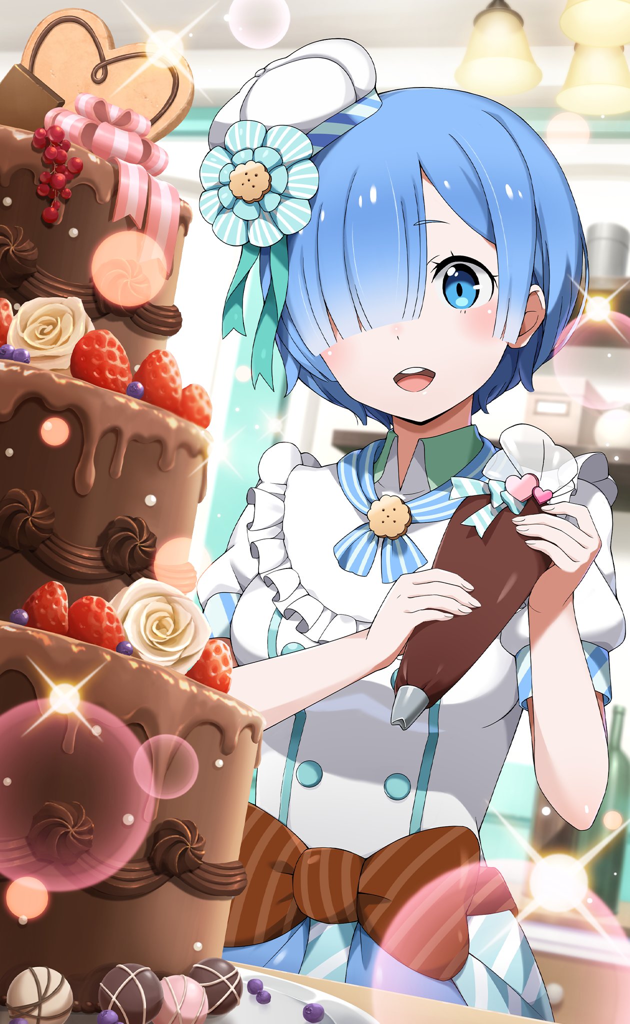 Twitter 上的 Re ゼロから始める異世界生活 Lost In Memories リゼロス 公式 ルグニカ王国伝令局より キャライラスト公開 スバルと共にチュロの甘味作りに協力すると決めたレム スバルの故郷に伝わる チョコケーキ を完璧に再現する姿は店での修行の賜物か