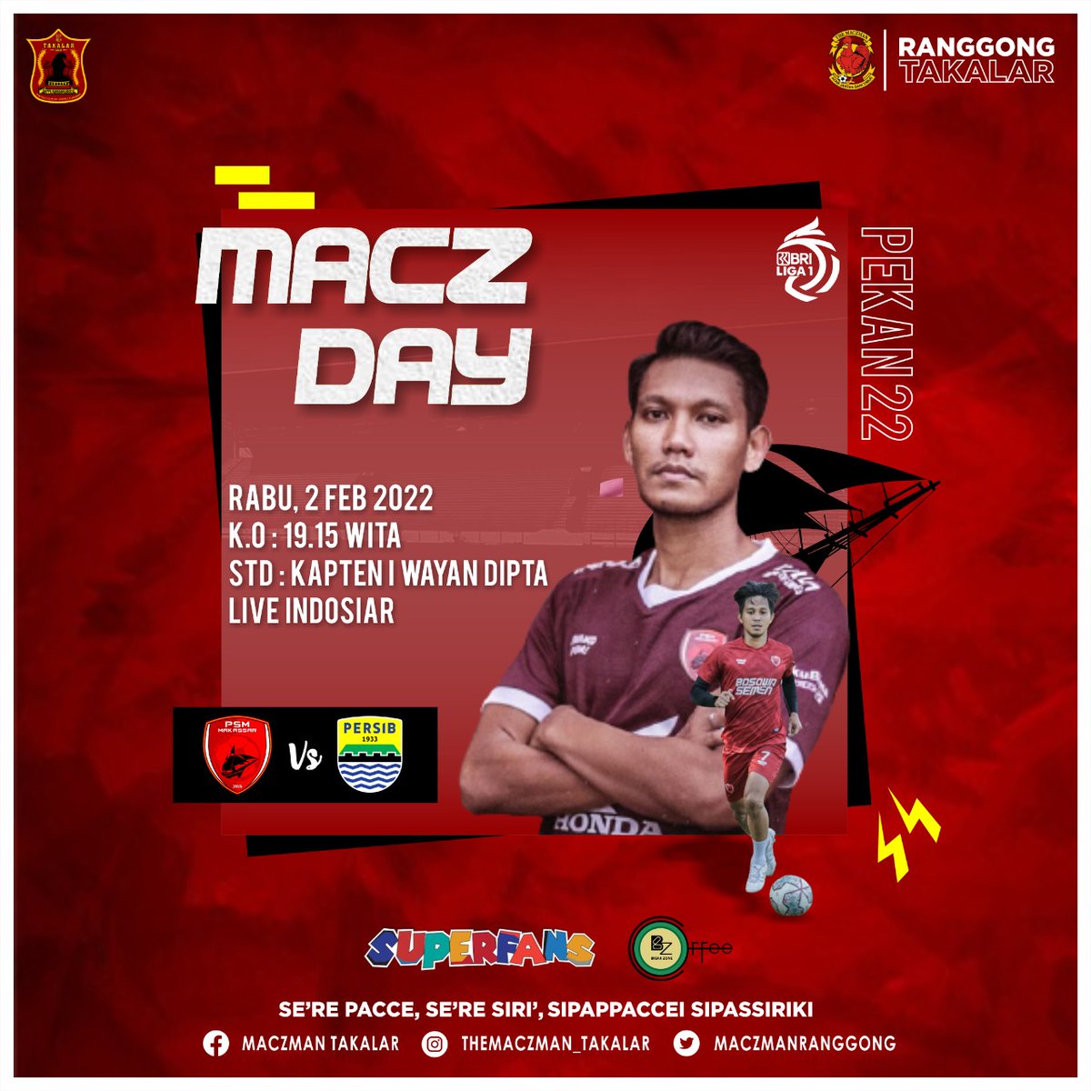 MACZDAY BRI LIGA 1

Gameweek 22

" PSM Makassar vs Persib Bandung "
Hari : Rabu, 2 Februari 2022
Kick Off : 19.15 WITA
Venue : Stadion Kapten I Wayan Dipta
Live Indosiar

----

#BRIliga1 #PSMmakassar #TheMaczMan #TheMaczGirl #Ranggong #ZonaTakalar #TheMaczManTakalar #PSMday