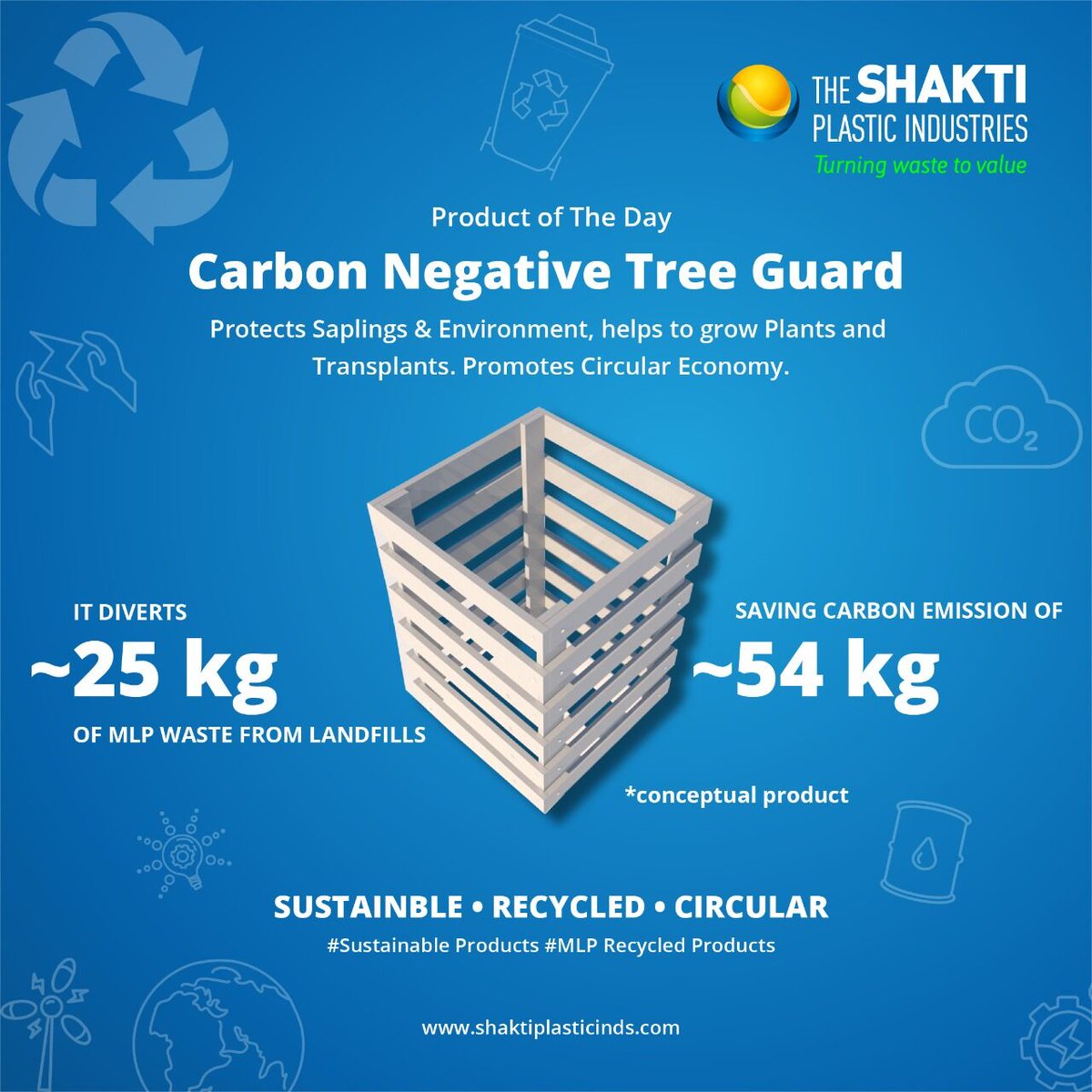 shakti_plastic's tweet photo. Super Shakti #Tree Guard protects small plants and trees to grow taller and longer. It is 100% made out of #sustained and #recycled #post-consumer #multilayered plastic (MLP).
Leading to #Circular #Economy, Sustainable Material, Reducing #Carbon Emission
#recycleproduct #mlp https://t.co/umr3xwphMj