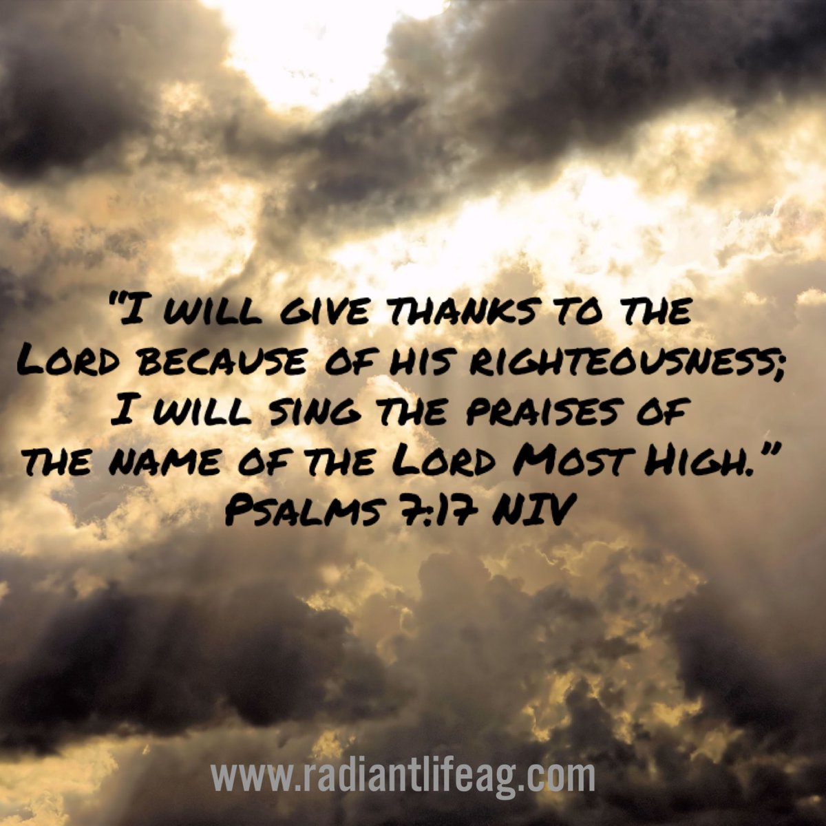 RadiantLifeAG1's tweet photo. “I will give thanks to the Lord because of his righteousness; I will sing the praises of the name of the Lord Most High.”
Psalms 7:17 NIV
https://t.co/2mViRQw5zB https://t.co/b8c9YmfzKl