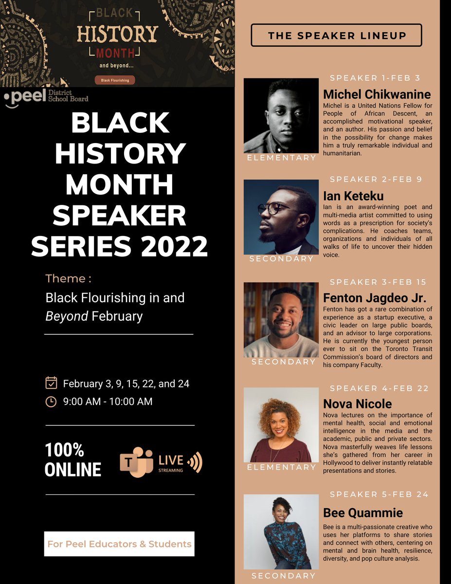 MzMcKeown's tweet image. While I didn&apos;t organize the speakers who are sharing their stories with Peel educators &amp;amp; students (shout out to the amazing leader in the Equity Office who did) for Black History Month, it has been an absolute pleasure meeting and learning from them already.