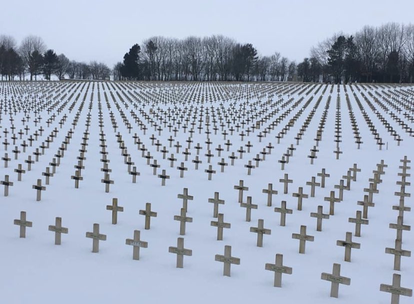 La Targette British Cemetery in the foreground simply dwarfed by the much larger French one behind. Let no one tell you France owes anyone a debt of liberation. Her blood flowed freely defending freedom. One of the most sobering views I know on the old western front.
