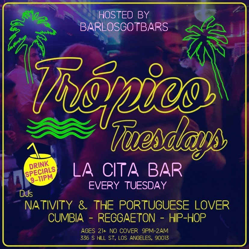 BarlosGotBars's tweet photo. We Goin Up On A Tuesday!!! 9pm to 2am!! @lacitabar @nativitymusic #theportugueselover #itslitty #itsLive #TrópicoTuesdays #lituation #cumbia #salsa #reggaton #hiphop https://t.co/pXgzqzatsE