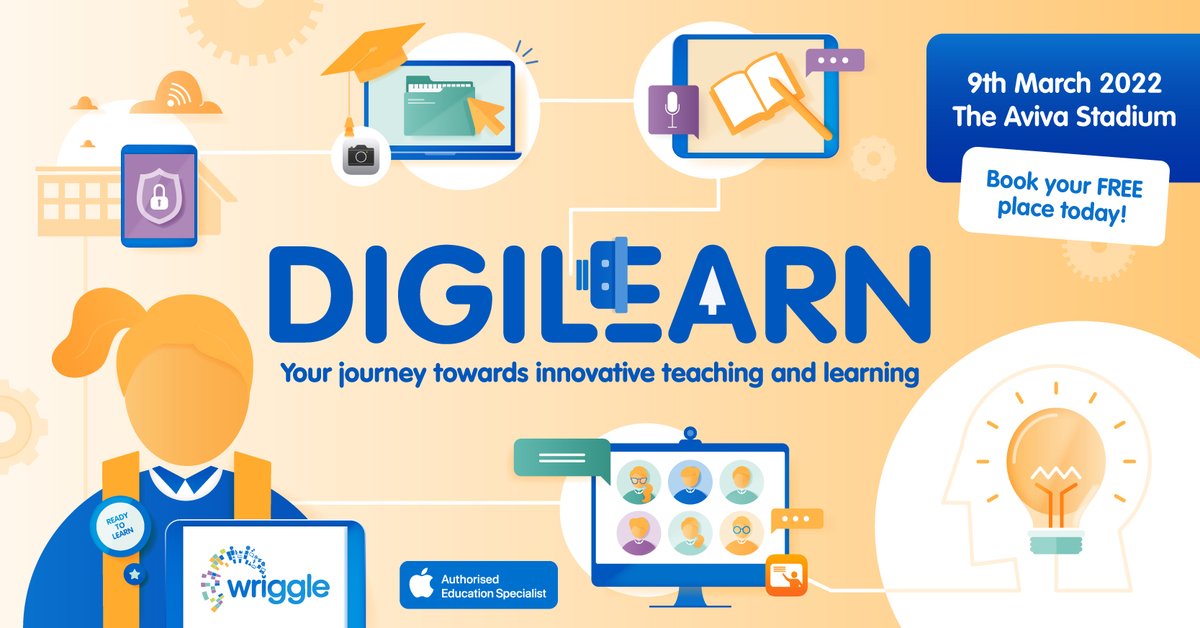 DigiLearn22 is coming on 9th March in the Aviva!  Register now to book your free place at Ireland's biggest educational technology festival.

Book your free space at: bit.ly/DigiLearn_Apple

#DigiLearn22 #DigiLearnApple