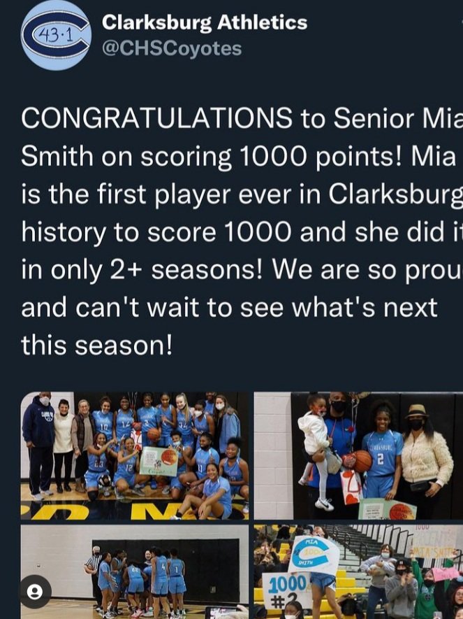 Coaches if you have not checked out <a href="/_miasmith2/">Mia</a> you are truly missing a diamond in the ruff.  She scored her 1000 points last night and did it in only 2 seasons. Just imagine if covid wouldn't had hit.  
Class 2022 built for next level play.
