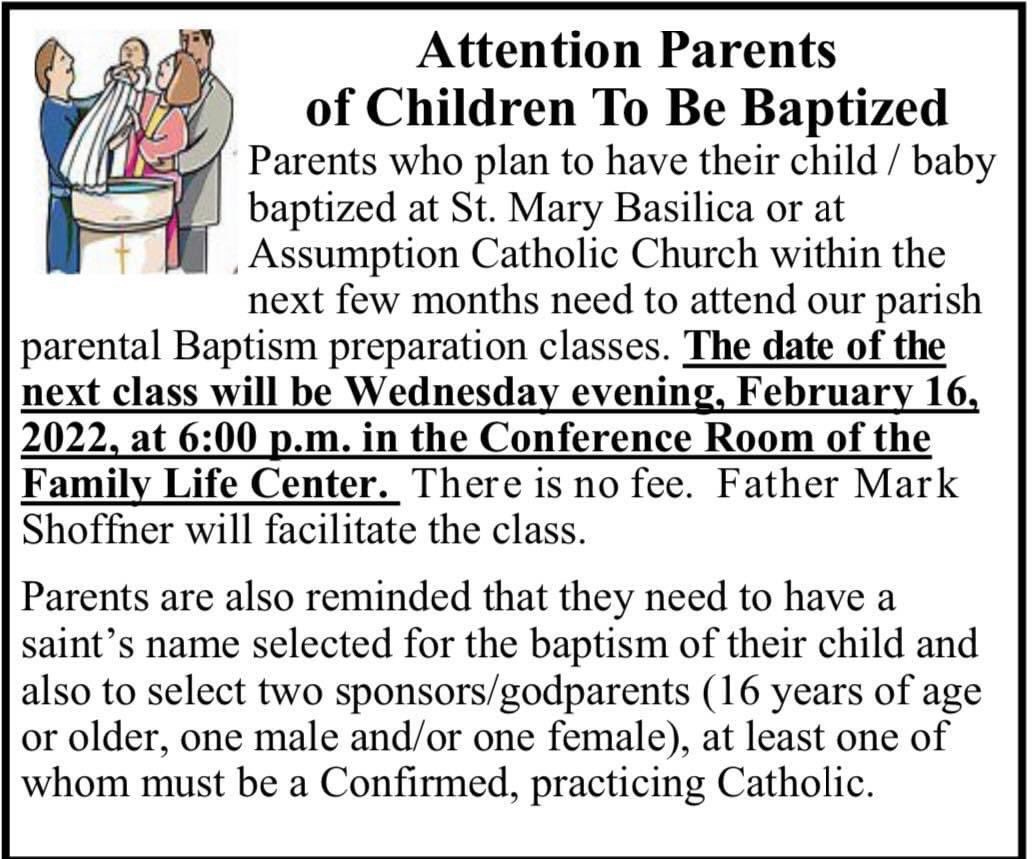 StMaryBasilica's tweet photo. New parents!!! Mark it down! Let’s prep for your child’s baptism! https://t.co/VPx2AJ1dx9
