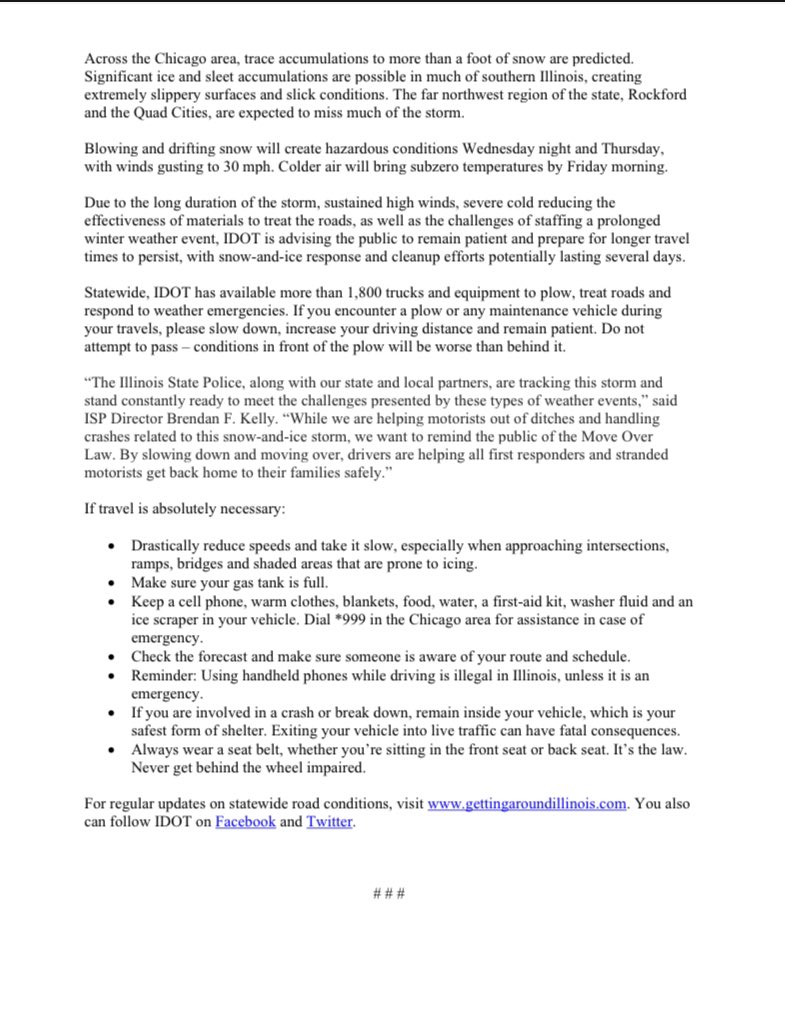 Major winter storm advisory is in effect ahead of impending storm.  Thank you to <a href="/IDOT_Illinois/">IDOT_Illinois</a> for advanced preparedness to keep Illinoisans safe on the roadways.