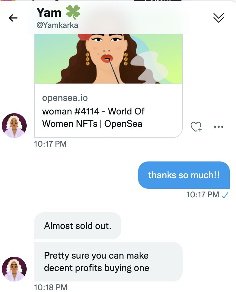 womenftnetwork's tweet photo. @YKarkai SCAM Alert- Hey hope you are aware that @Yamkarka is trying to impersonate you! I am new to the space and just got scammed I think and lost £££ - have reported the profile for you @worldofwomennft 
Ladies and gents - please beware! #nftart #NFT https://t.co/TvfOlz1Ocs