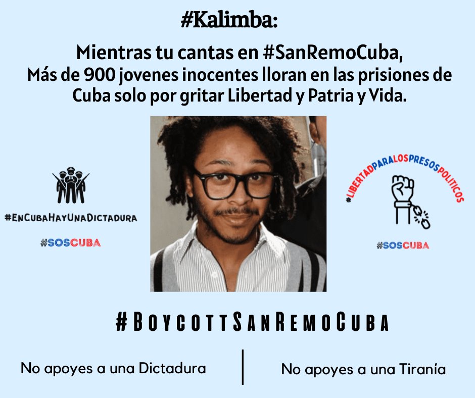 Iris422842491's tweet photo. #NOSANREMOCUBA
#CUBAESUNADICTADURA 
Mientras ustedes cantan hay jóvenes sufriendo en cárceles cubanas injustamente, solo por pensar diferente. Cientos de Miles de personas pasan hambre y no tienen lo básico para vivir https://t.co/v4kpF9OHak