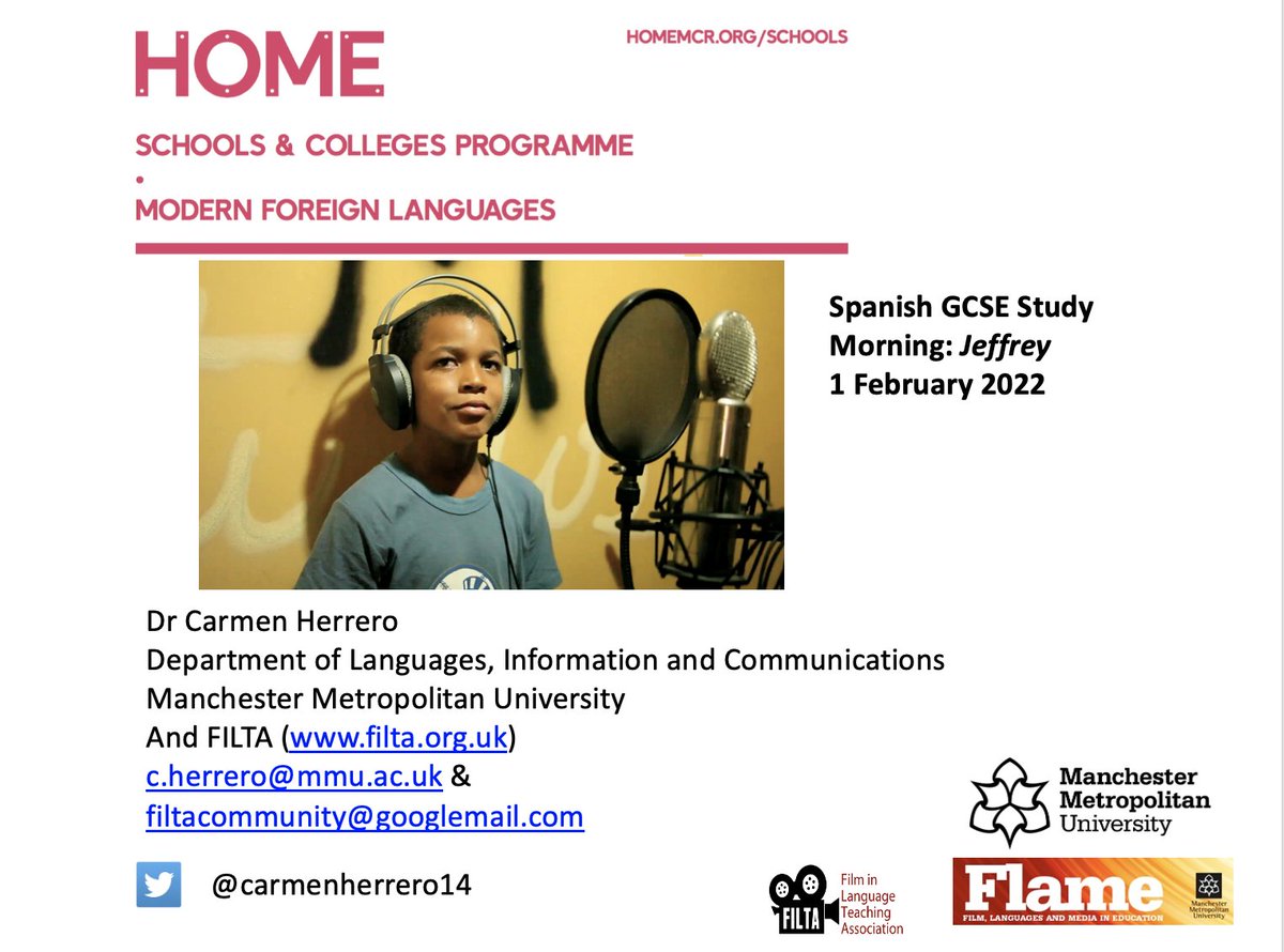 Dr Carmen Herrero (@carmenherrero14) on Twitter photo It was great to see 100 Spanish students attending today's session GCSE Study Day at HOME <a href="/HOME_mcr/">HOME</a> <a href="/MMU_Languages/">ManMetUni Languages</a> <a href="/FILTA_Community/">FILTA</a> <a href="/FLAMEresearch/">FLAME Research MMU</a> #Spanish #film
Pasión y ganas de aprender a través del cine con un fantástico documental :) It was great to see 100 Spanish students attending today's session GCSE Study Day at HOME <a href="/HOME_mcr/">HOME</a> <a href="/MMU_Languages/">ManMetUni Languages</a> <a href="/FILTA_Community/">FILTA</a> <a href="/FLAMEresearch/">FLAME Research MMU</a> #Spanish #film
Pasión y ganas de aprender a través del cine con un fantástico documental :)