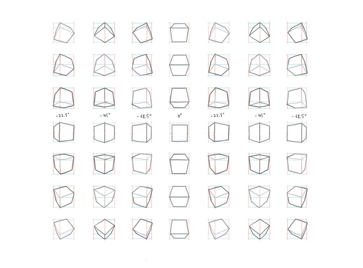 shouh_'s tweet image. Continuing from @KrenzCushart &amp;amp; @KimJungGiUS&apos;s teachings, I created cube rotations in all 4 quadrants, covering all angles needed to draw an object. Will post drawings using this system next. Feel free to download this sheet! 

#drawingtutorial #artfoundation #perspectivedrawing