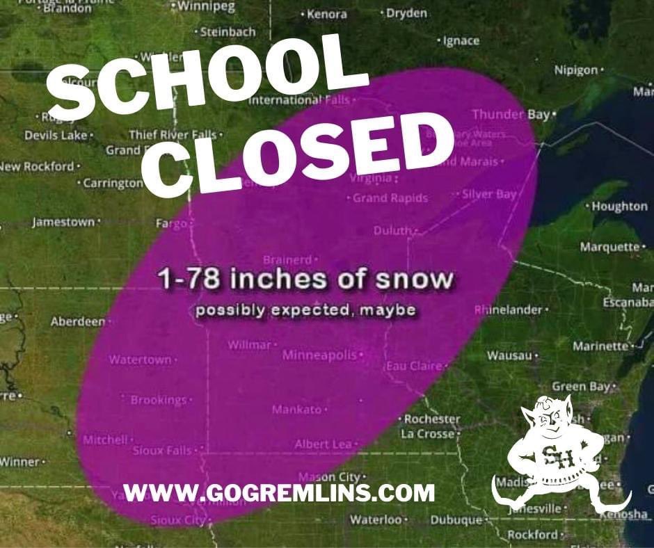 Sacred Heart School will be CLOSED Wednesday, February 2nd.  At this time, childcare will be available beginning at 8:30, if anything changes a notification will be sent out.  Please remember to send a sack lunch. 

Please stay safe and warm!