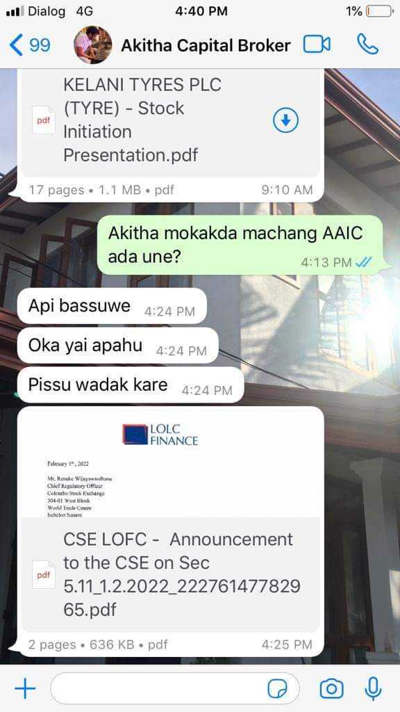 Shame on them 
However they now say that it was a fair alert below message  from broker to his friend says අපි බැස්සුවා we dropped stocks 
Proves that it s a dirty game 
They are like that 
Shame on u <a href="/CapitalTrustRe/">Capital Trust Securities</a> <a href="/SEC_SriLanka/">SEC SL - Capital Market Development & Awareness</a> <a href="/RajeevaBSL/">Rajeeva Bandaranaike</a> 
Stop this now <a href="/an_cabraal/">Ajith Nivard Cabraal</a> 

Shame