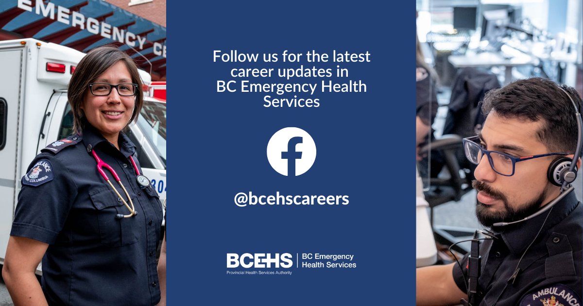 Stay connected on BC Emergency Health Services (BCEHS) new Facebook page — BCEHS Careers for the latest job opportunities and how you can be a part of the BCEHS team! facebook.com/bcehscareers