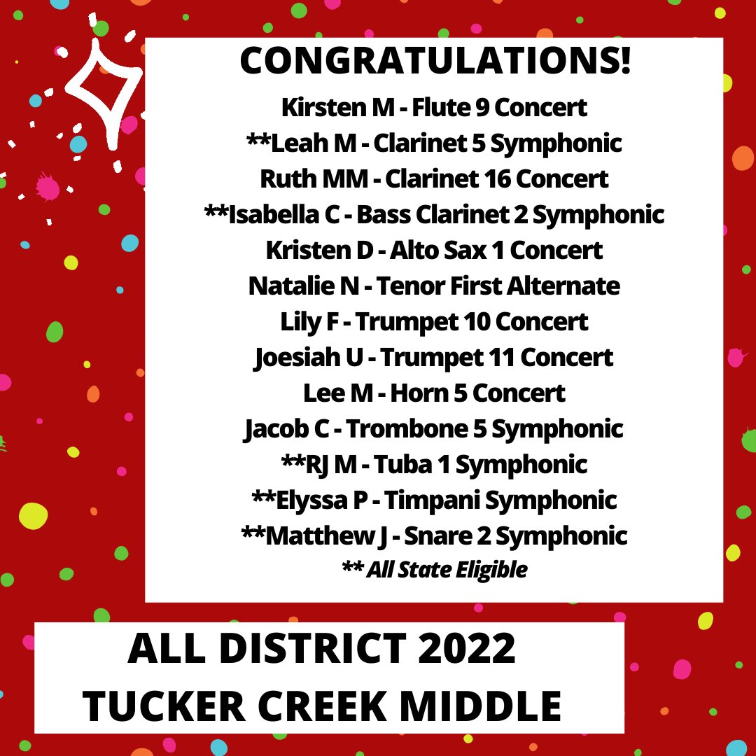 The <a href="/TuckerCreekMS/">Mighty Mustangs</a> bands showed up at All-District auditions this past weekend! We are proud of all our #MightyMustangs who auditoned and those that made the bands. <a href="/TuckerCreekBand/">TuckerCreekMSBand</a>  <a href="/CravenCoSchools/">Craven Co Schools</a> <a href="/claudiacasey8/">Claudia Casey</a>