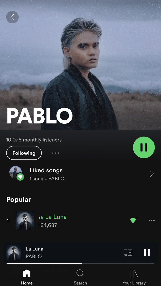 22ninyuh_1819's tweet photo. As of 8:00am, Pablo has 10k+ monthly listeners and #LaLuna almost has 125k streams on Spotify🐺✨

STREAM LA LUNA
#PABLO @imszmc

Listen to #PABLOLaLuna https://t.co/OTScICLqtN