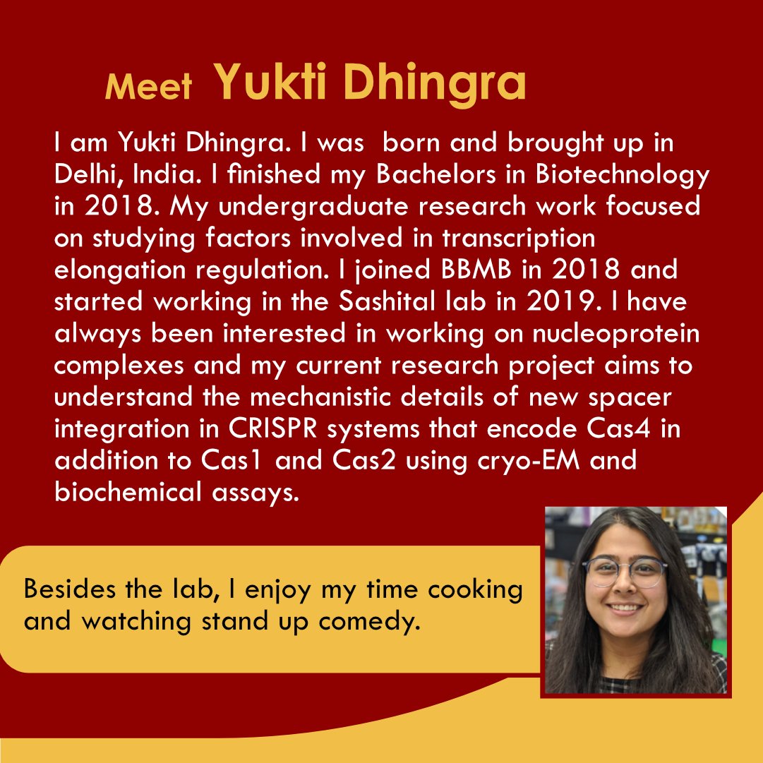 BBMB GLC (@bbmb_glc) on Twitter photo This Wednesday, Feb 2nd, we have Yukti Dhingra as our speaker in the Bio-WIP Seminar Series. Yukti is a Ph.D. candidate working with Dipali Sashital on CRISPR-Cas system. Today, we invite you to take a moment to meet <a href="/yukti__dhingra/">Yukti Dhingra</a> and learn more about her professional journey. This Wednesday, Feb 2nd, we have Yukti Dhingra as our speaker in the Bio-WIP Seminar Series. Yukti is a Ph.D. candidate working with Dipali Sashital on CRISPR-Cas system. Today, we invite you to take a moment to meet <a href="/yukti__dhingra/">Yukti Dhingra</a> and learn more about her professional journey.