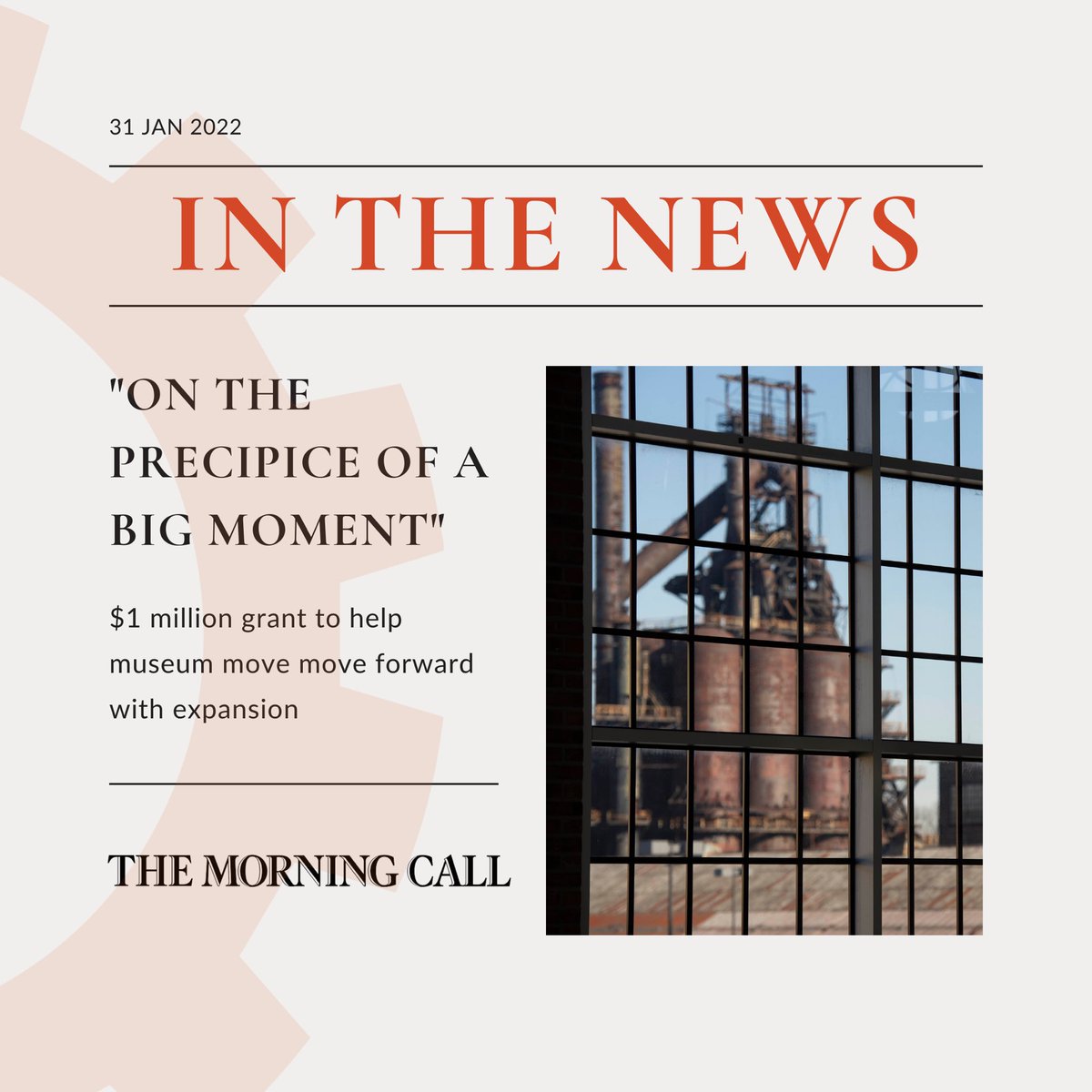 National Museum of Industrial History (@nmihorg) on Twitter photo Thank you to <a href="/jenwsheehan/">Jennifer W. Sheehan</a> from <a href="/mcall/">The Morning Call</a> for coming out and doing this great story on the future of NMIH. We look forward to sharing more as we continue the exploratory phase of this expansion and to bringing more experiences, artifacts, and industrial history to you. Thank you to <a href="/jenwsheehan/">Jennifer W. Sheehan</a> from <a href="/mcall/">The Morning Call</a> for coming out and doing this great story on the future of NMIH. We look forward to sharing more as we continue the exploratory phase of this expansion and to bringing more experiences, artifacts, and industrial history to you.