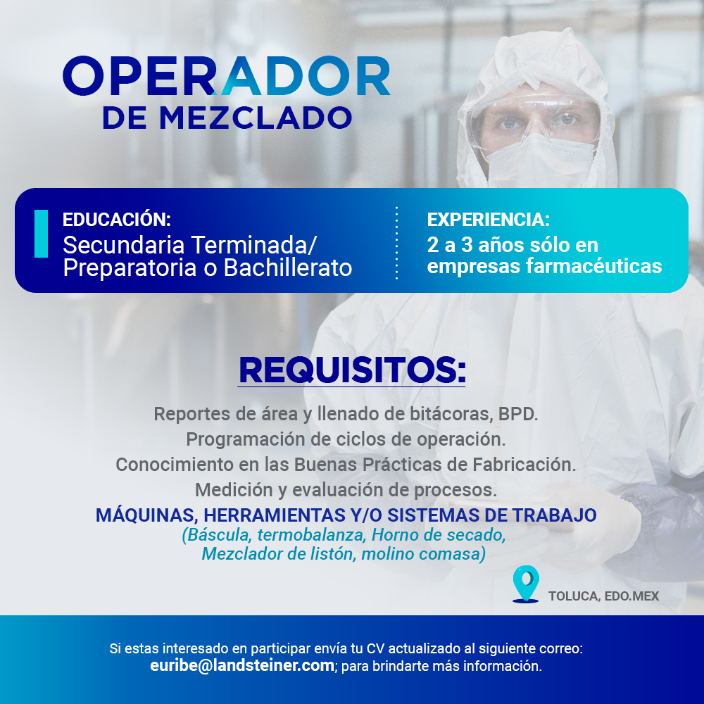 Te compartimos nuestras vacantes disponibles para nuestras plantas farmacéuticas.💊💙
¡Únete a nuestro equipo de trabajo y postúlate! 👨‍🔬👩‍🔬
#LandsteinerMx #OportunidadesLaborales