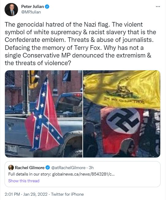 canuckbabe70's tweet photo. Dear right-wing 'Merica,
Please come pick up your racist wingnuts. We don't want them here in Canada
Thank you,
Canada ๐จ๐ฆ
#Omicronvoy #NazisInCanada #DenounceNazis #FreedumConvoy https://t.co/62xSMYF34j