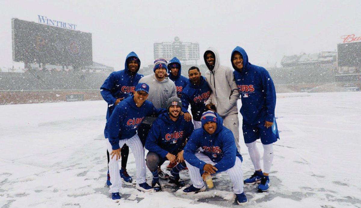 BleacherNation's tweet photo. With serious snow on the way, I'm reminded of the Cubs' Snow Day at Wrigley Field in 2018, when they had to postpone the home opener. Simpler times. https://t.co/KdkkR11cq7