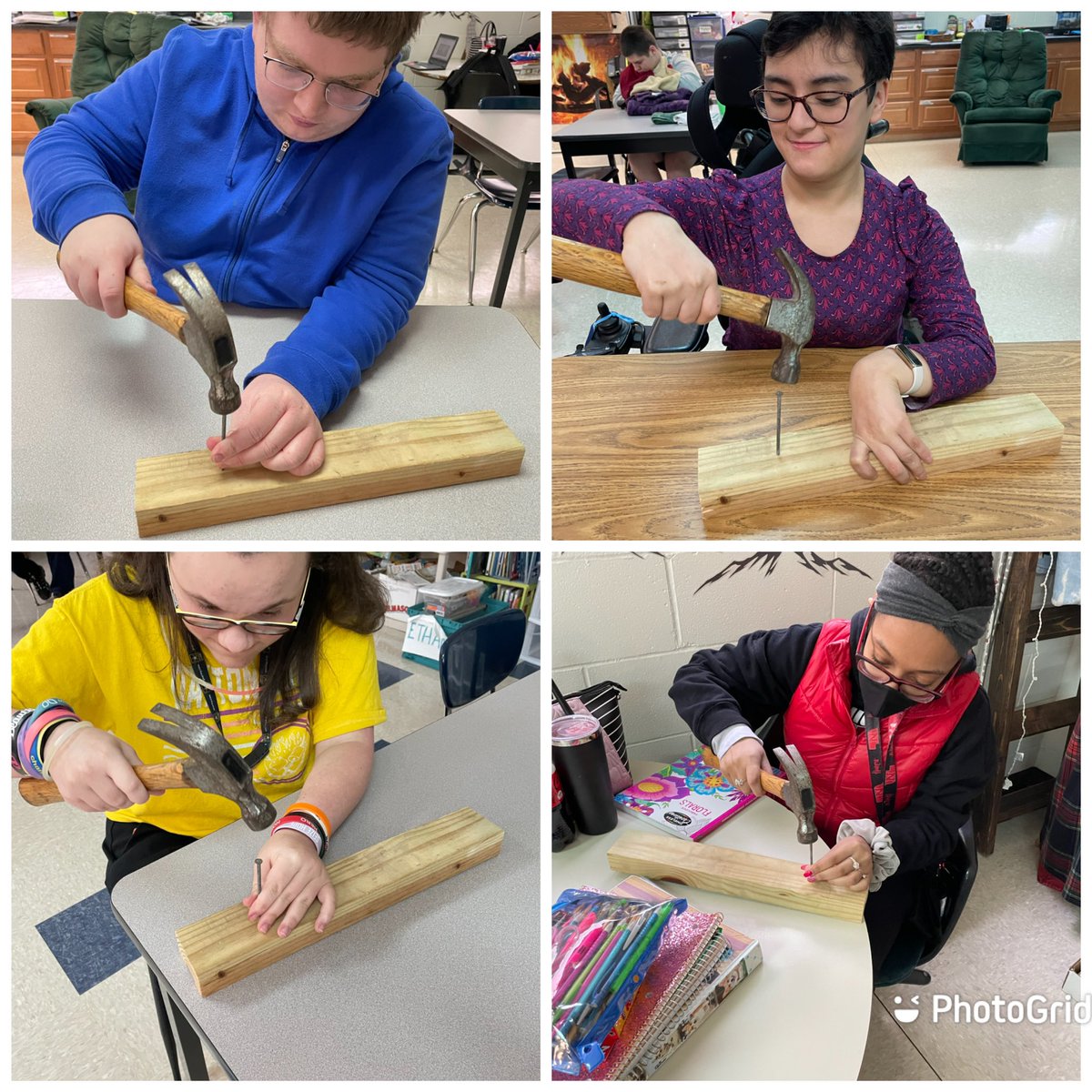 EllenBowmann's tweet photo. After reading our first chapter from our transition ULS curriculum on fixing simple household items, we checked out some tools ourselves! Real world application practice. We got this…just saying!❤️ @EAST_HAWKS #realworldpractice #apprenticeintraining https://t.co/tNk91UyqQk
