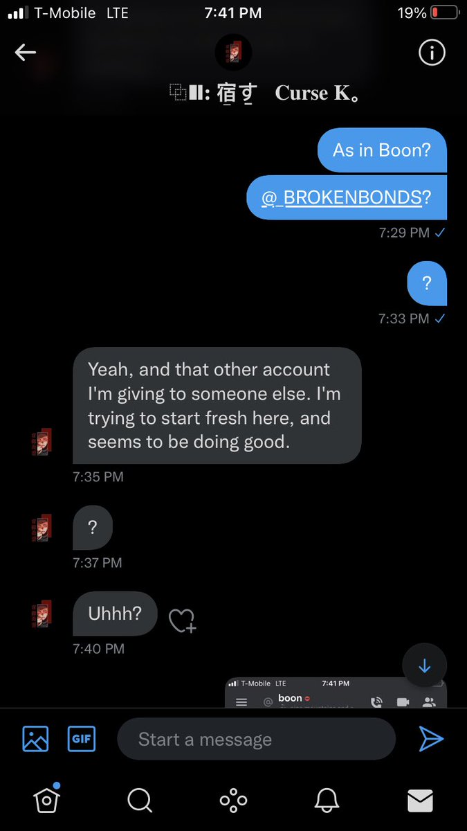 _BROKENBONDS's tweet photo. So, quick little update I guess?? 

Some random sukuna account Dmed a friend of mine, and is claiming to be me. @Fingerlessking 

I don’t know him, I don’t know why he’s pretending to be me. But please RT this to let people know that this ISNT me https://t.co/2swmP7k58Z