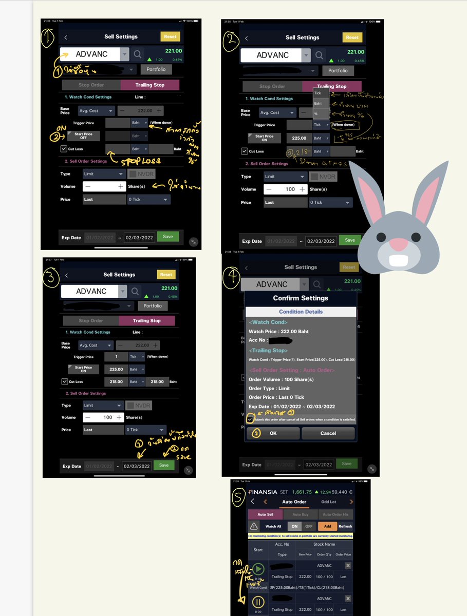bunnytrader2's tweet image. มาตั้งการขายแบบ autoกัน ราคาขึ้น ก้อปล่อยมันขึ้นไป ทำกำไรกัน ด้วย #trailingstop  ราคาลงก็ตั้งตัดใจขายcut loss กันไป 
อันนี้กดๆ แบบตัวอย่างน่ะค่ะ 
โปรแกรม #finansiahero 
ตัวอย่างหุ้น #advanc 
สนใจใช้โปรแกรม กดโหลด เปิดบัญชีง่ายๆ ด้วยลิ้ง
bit.ly/BUNNYTRADER