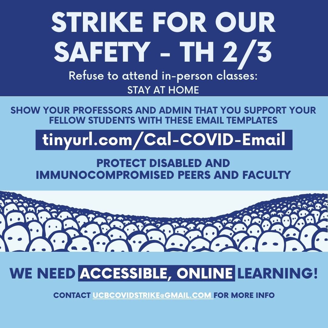 Please help spread the word! Email your professors, admin, and friends. DO NOT GO TO IN PERSON CLASS ON THURSDAY 2/3!