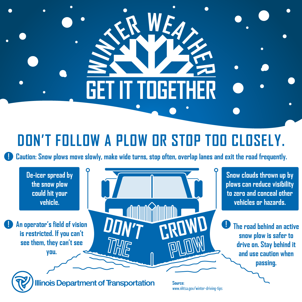 IDOT_Illinois's tweet photo. We are strongly discouraging anyone from traveling during this storm but if you absolutely have to be out, do yourself a favor by not passing our plows. Conditions are going to be much worse in front of the plow. https://t.co/jFE9GcnkvX