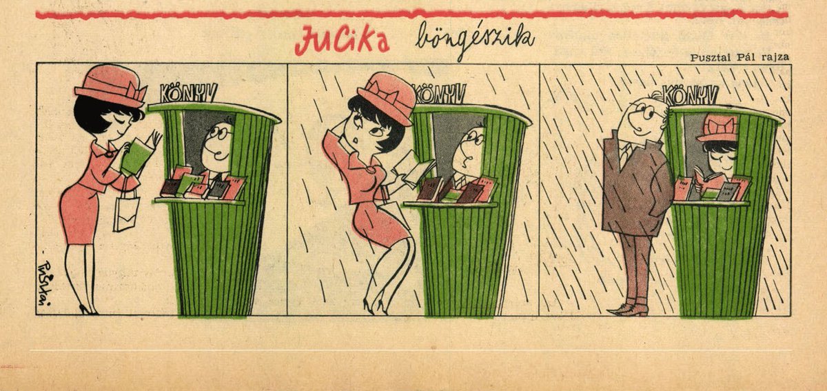 JucikaInOrder's tweet photo. 210. Jucika Is Reading.
(Könyv means Book)
Published in Ludas Matyi on the week of April 17th-23rd, 1961. (Dated Apr. 20th)
#jucika #jucikainorder #jucikachronological #LudasMatyi #April1961 #Pusztai #PusztaiPál #PálPusztai https://t.co/Or5RqM26xD