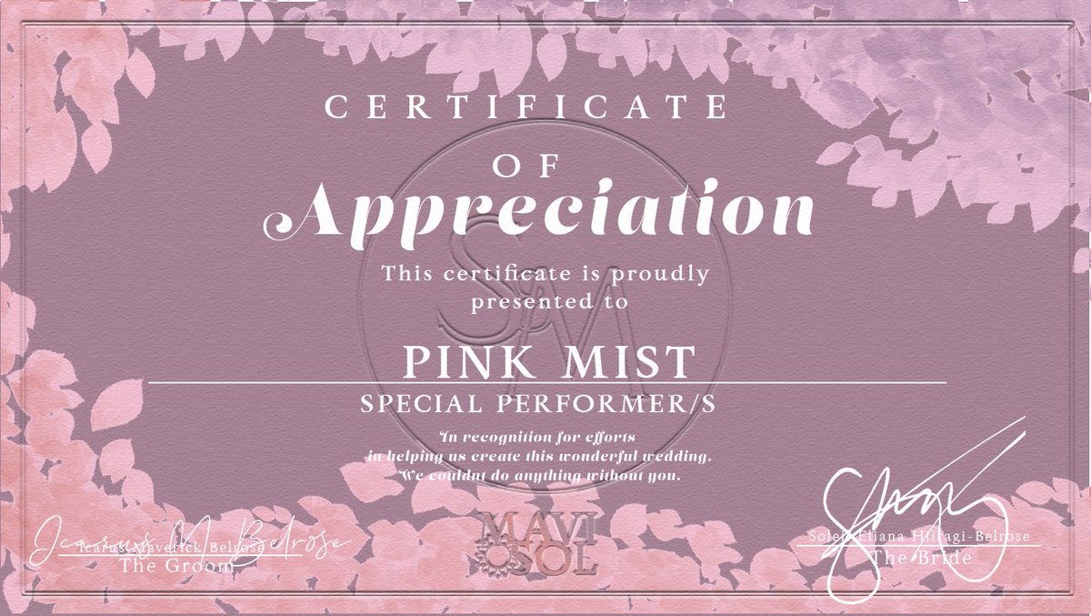 MSNUPTIALS's tweet photo. ⠀⠀
      ⠀ ✦  This is presented to 
          PINK MIST (@PlNKMIST), in 
          recognition of their 
          participation and 
          outstanding performance
          during the event! 
         
⠀⠀ https://t.co/BMEKGVUvo7
