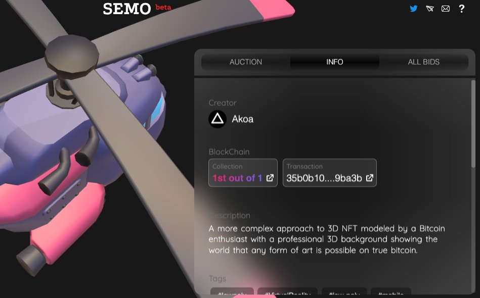 SEMO3D's tweet photo. #Akoa
30HOURSLEFT
#3DNFT #BSV #ONCHAIN https://t.co/x5rtYiupLD