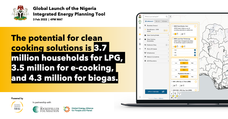Traditional energy plans focus primarily on electrification. The Nigeria Integrated Energy Plan also includes #cleancooking, productive uses &amp; cooling.

Join <a href="/NigeriaGov/">Government of Nigeria</a>, <a href="/SEforALLorg/">Sustainable Energy for All</a>, <a href="/RockefellerFdn/">The Rockefeller Foundation</a> and <a href="/EnergyAlliance/">Global Energy Alliance for People and Planet</a> at the launch on Feb 3

bit.ly/3rqFrj2

#SDG7