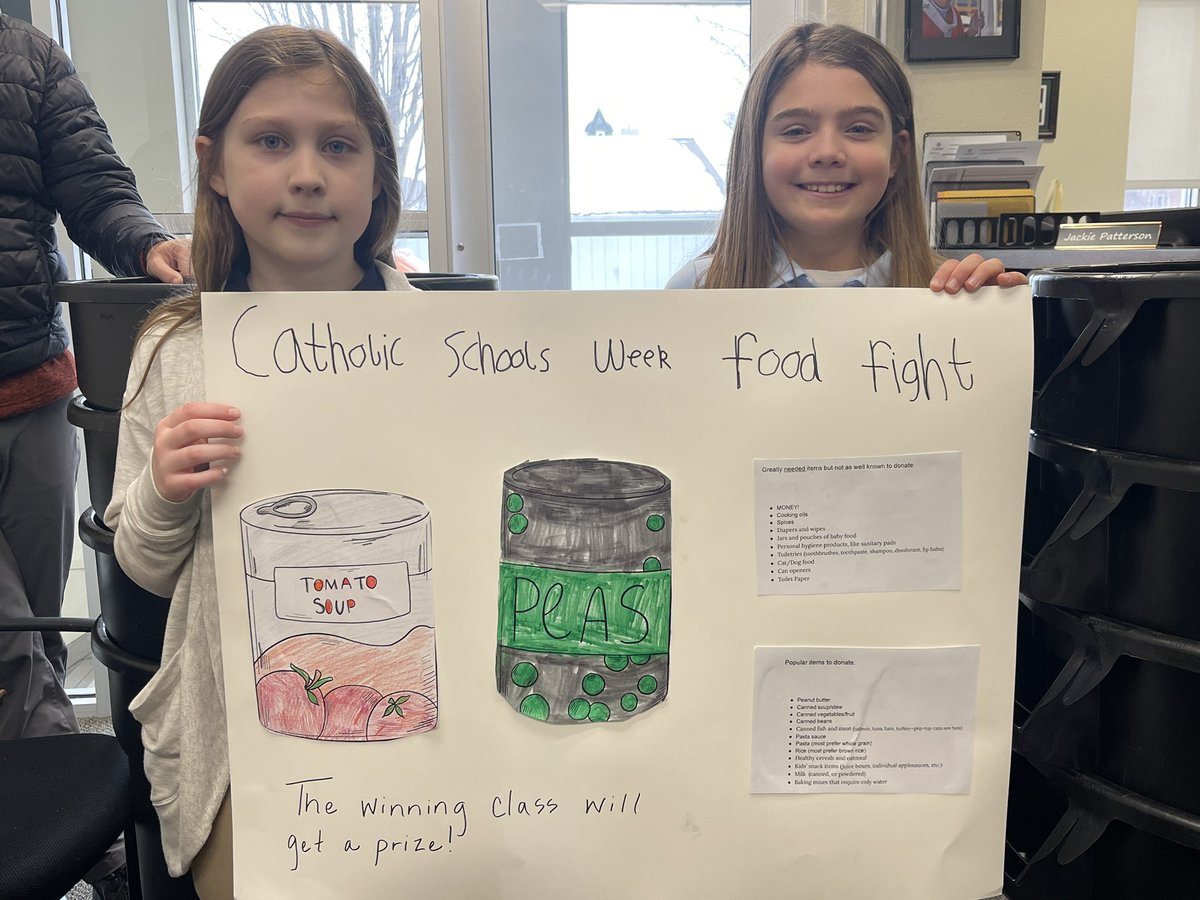 cfcatholic's tweet photo. “Food Fight” for the Northeast Iowa Food Bank—our #CSW2022 Catholic Schools Week family service project. Nonperishables, personal grooming, or $$$ welcome. https://t.co/f7IUMSt8yA