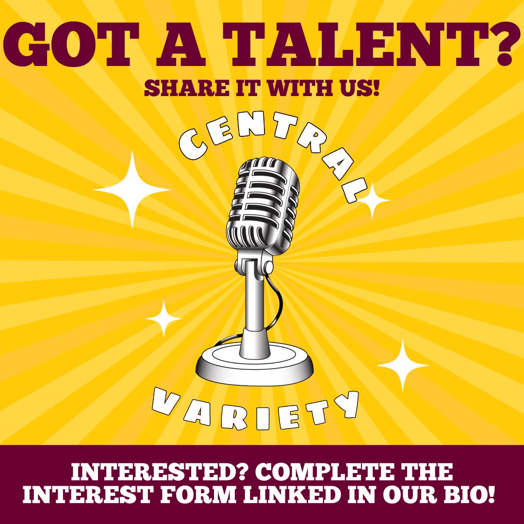 If you’ve got an audio-based talent, we’d like you to share it with us! Student singers, poets, comedians, and more are all welcome at our upcoming live radio talent show, Central Variety! Fill out the form linked in our bio to show your interest and get updated about the show!