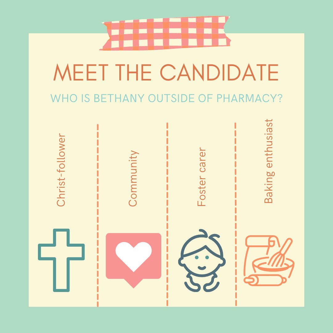 bethanygraces's tweet photo. It's @pharmacists election season! For #ElectionTuesday, I'm doing a little intro: ESFJ/enneagram 2, baker, foster carer, runner, outdoor without being outdoorsy, friends &amp; faith. Learn more about the election process: https://t.co/1qQ1hyCASq https://t.co/cUg5RFWrFy