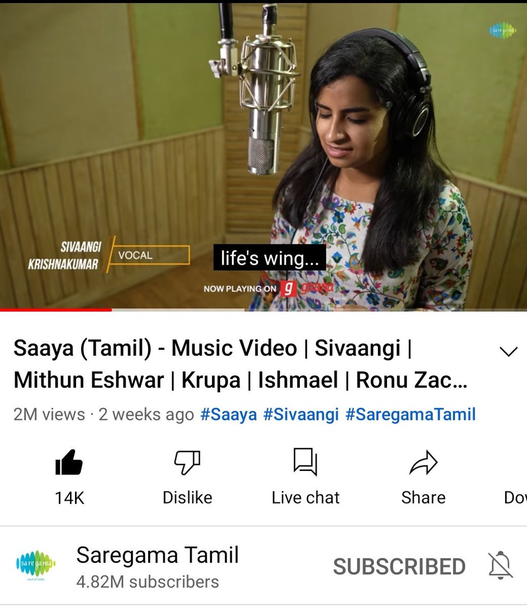 Thank you dear 💖 all for the love to my single #Saaya crossed 2 million +views 💖Thank you to @sivaangi_k
You have a lovely tone to your voice and had great control throughout. 🎵🎵❤️🎤🎤
Thank you to @saregamasouth and the amazing #Saaya team.
#saregamaoriginals #sivaangi