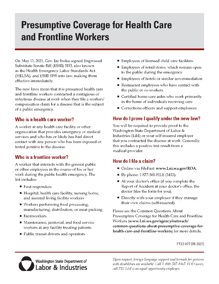 ufwfoundation's tweet photo. 🚨 THE NEW LAWS MEAN: that it is presumed frontline workers contracted a contagious or infectious disease at work when they file a workers' compensation claim for a disease that is the subject of a public emergency. https://t.co/bDHqaMiu6o