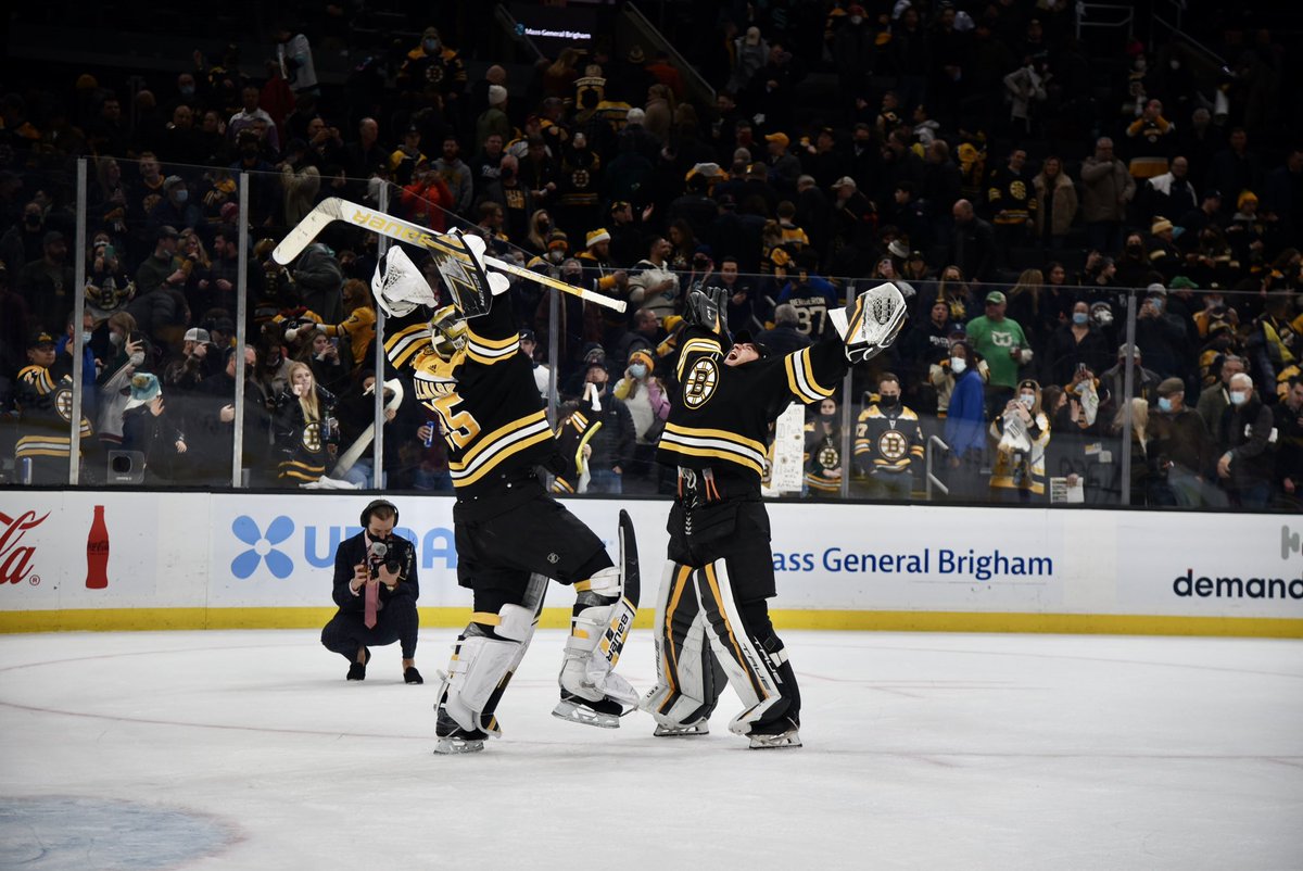 Bear Hug!!! Boston Bruins Goaltender, Linus Ullmark, congratulates