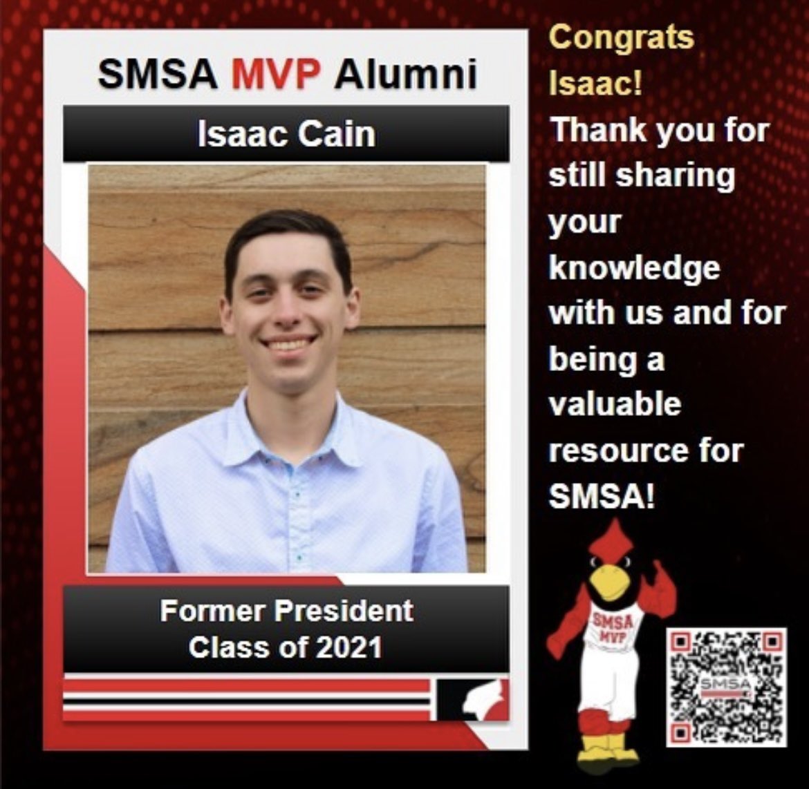 Our MVP Member of the Month is last year’s President Isaac Cain! <a href="/isaaccain03/">Isaac Cain</a> graduated in 2021, currently is an Associate Digital Experience Strategist, and is a Dallas Cowboys fan! He loves the friendships + professional development in SMSA. Check out our IG post for his quote!